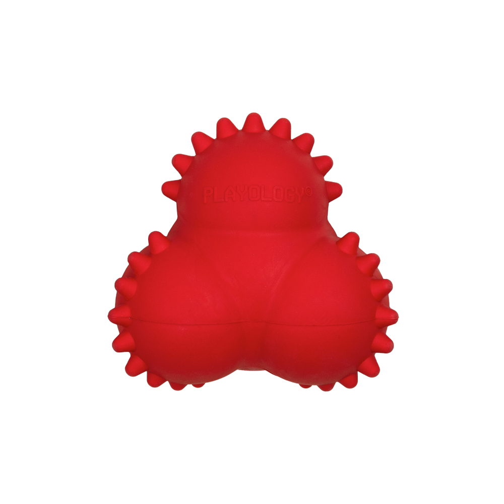 Playology дентальный жевательный тройной мяч SQUEAKY BOUNCE BALL для щенков 4-8 месяцев с ароматом говядины, цвет красный