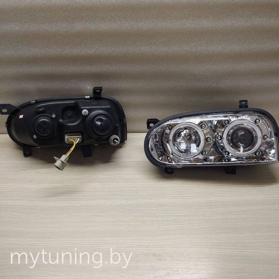 Передние фары VW Golf 3 angel eyes chrome