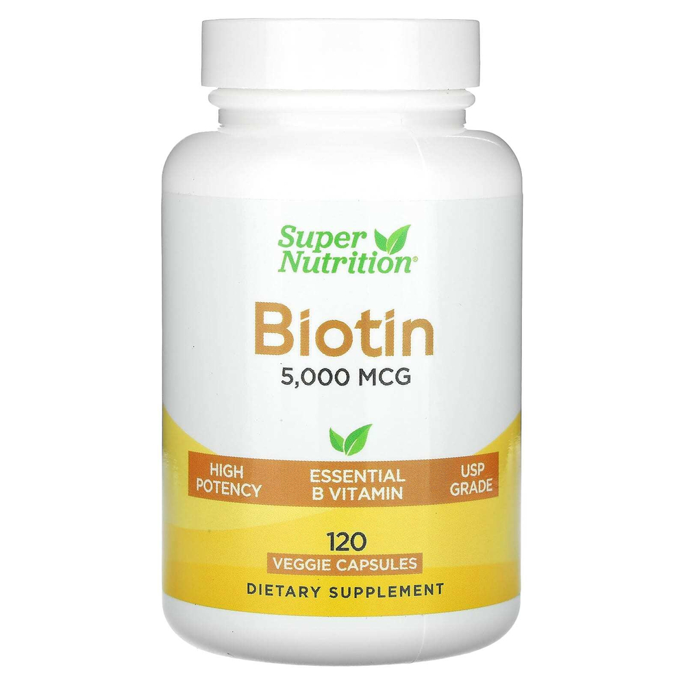 Super Nutrition, биотин, 5000 мкг, 120 растительных капсул