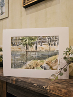 Картина авторская акварельная в паспарту 30х40 см на стену для интерьера "На берегу пруда в Тованово"