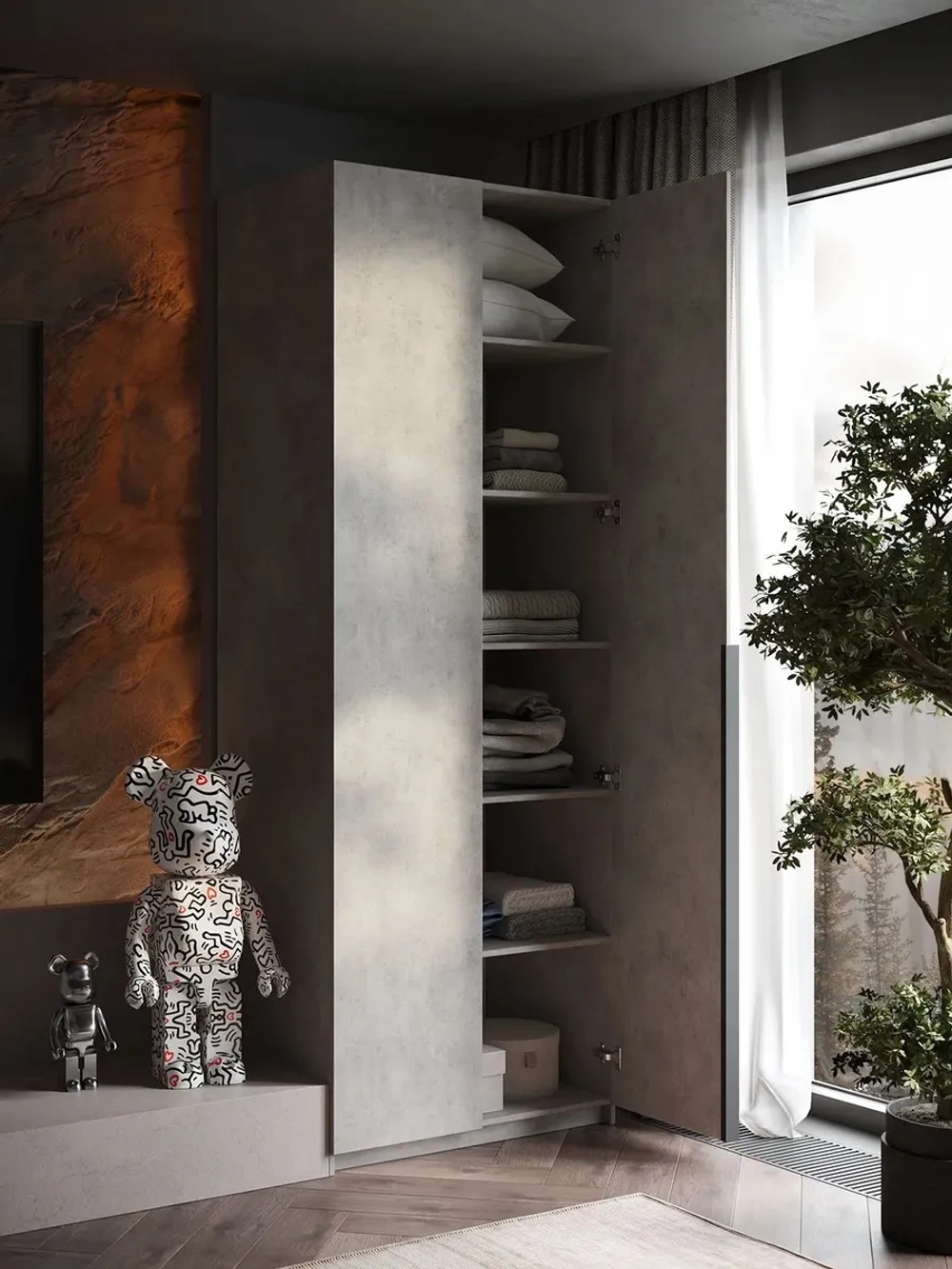 Шкаф Распашной Серый 81х220x52,5 SOHO с полками и ручкой