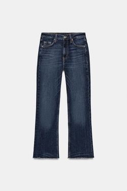 ZARA ДЖИНСЫ TRF CROPPED FLARE С ВЫСОКОЙ ПОСАДКОЙ, МОРСКОЙ СИНИЙ