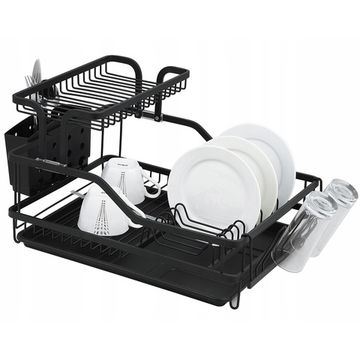 Сушилка для посуды из алюминия с поддоном Kamille KM-0750 (черная 57,5х35х27,5 см.)