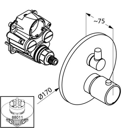 KLUDI O-Cean (Zenta) 	38.830.05.45  (к 88011) хром Смеситель для ванны с термостатом встраиваемый (внешняя часть + функциональный элемент)