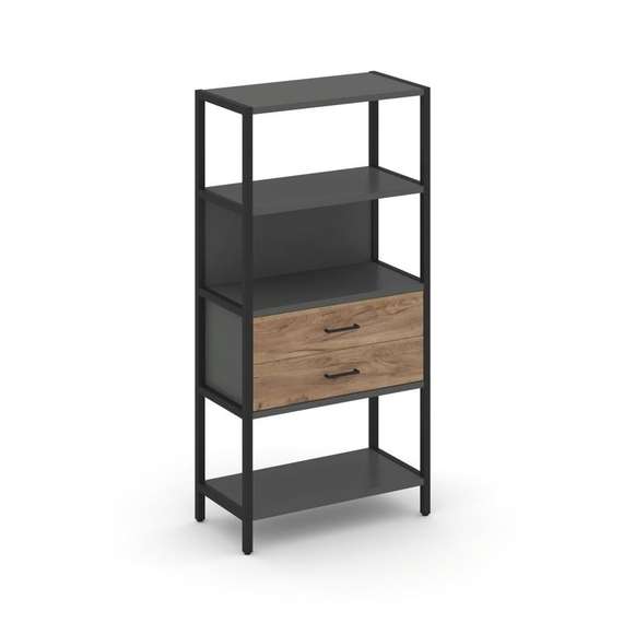 Shelf System Односекционный стеллаж четырехярусный с ящиками SN.STM-412 Антрацит/Дуб Табак/Металл Че