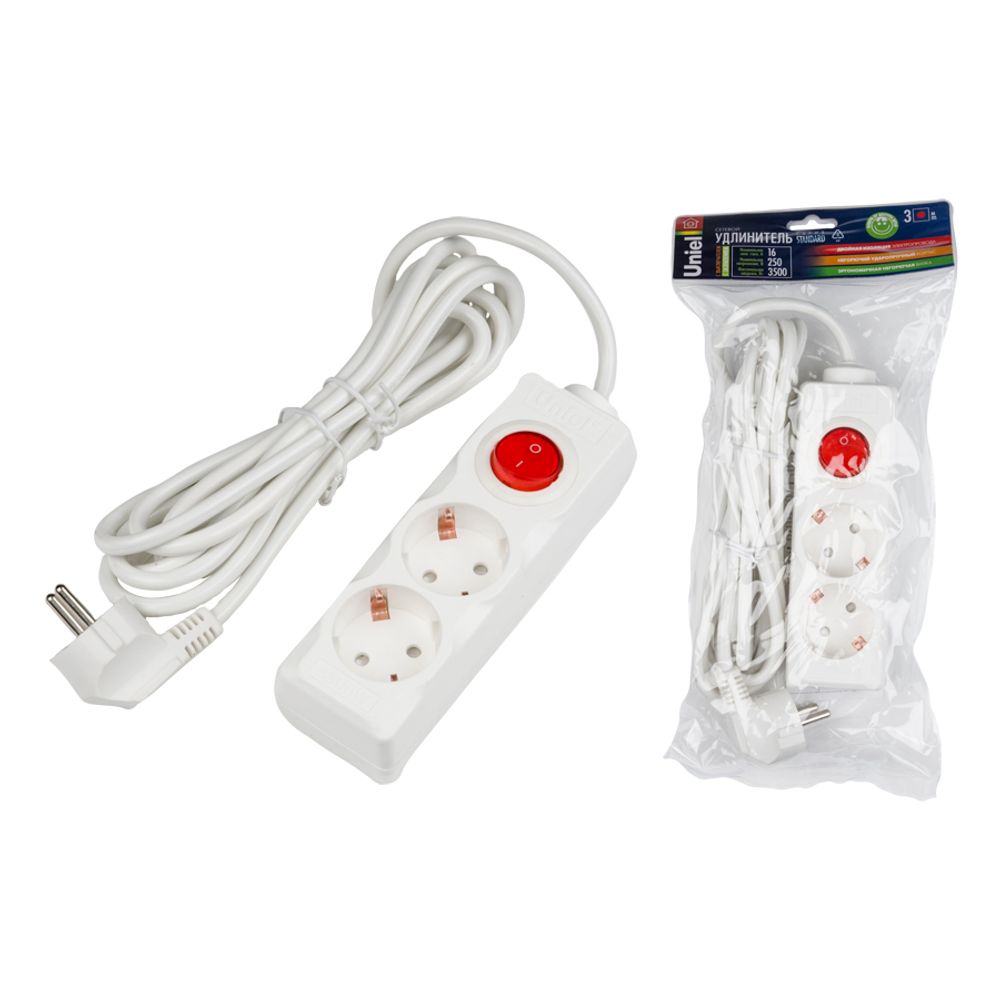 S-GCD2-3B Удлинитель Uniel серии Стандарт. с-з. 2 гн.. шнур 3 м. выкл.