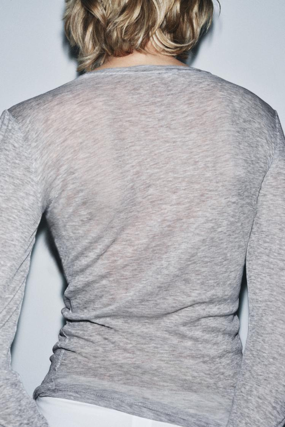 ZARA ФУТБОЛКА ИЗ ХЛОПКА SUPIMA®, СЕРЫЙ МЕЛАНЖ