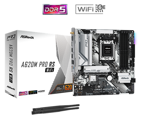 Материнская плата ASRock A620M PRO RS WIFI AM5 2xDDR5 4xSATA3 RAID 2xM.2 HDMI DP mATX
