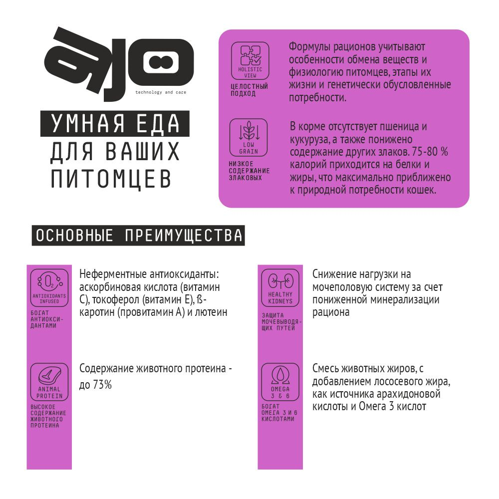 AJO Delicate Taste полнорационный корм для привередливых кошек и котят Индейка, 400 г.