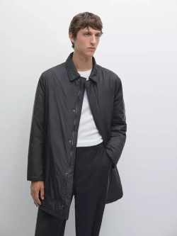 Massimo Dutti Непромокаемая парка из смесового пуха, морской темно-синий