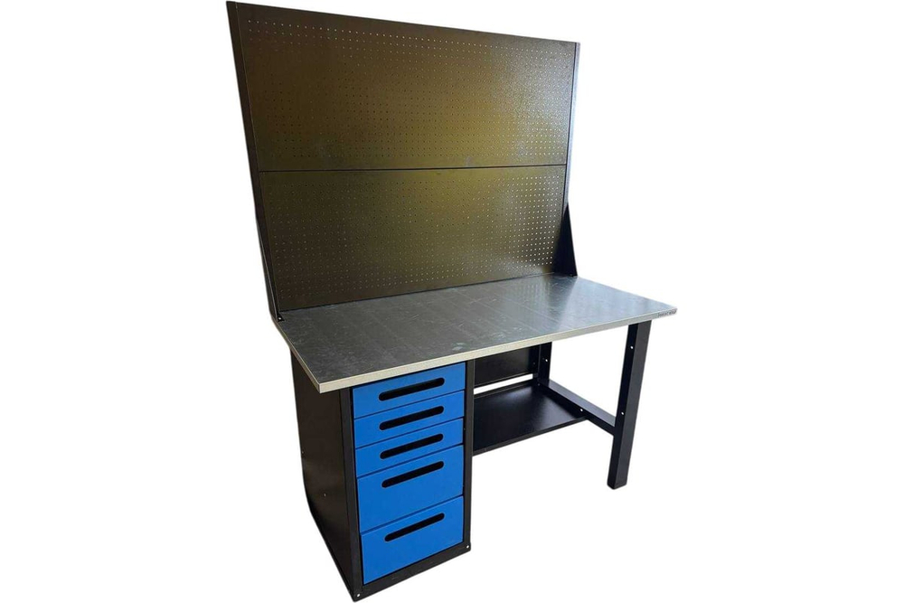 Верстак GWT-V1400BL5 Great Wolf - однотумбовый, 5 ящиков, с двумя экранами, синий 1400x700мм