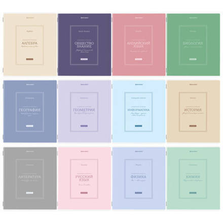 Тетради предметные, КОМПЛЕКТ 12 ПРЕДМЕТОВ, 48 л., рельефный картон, матовая ламинация, BRAUBERG "CLASSIC", 405180