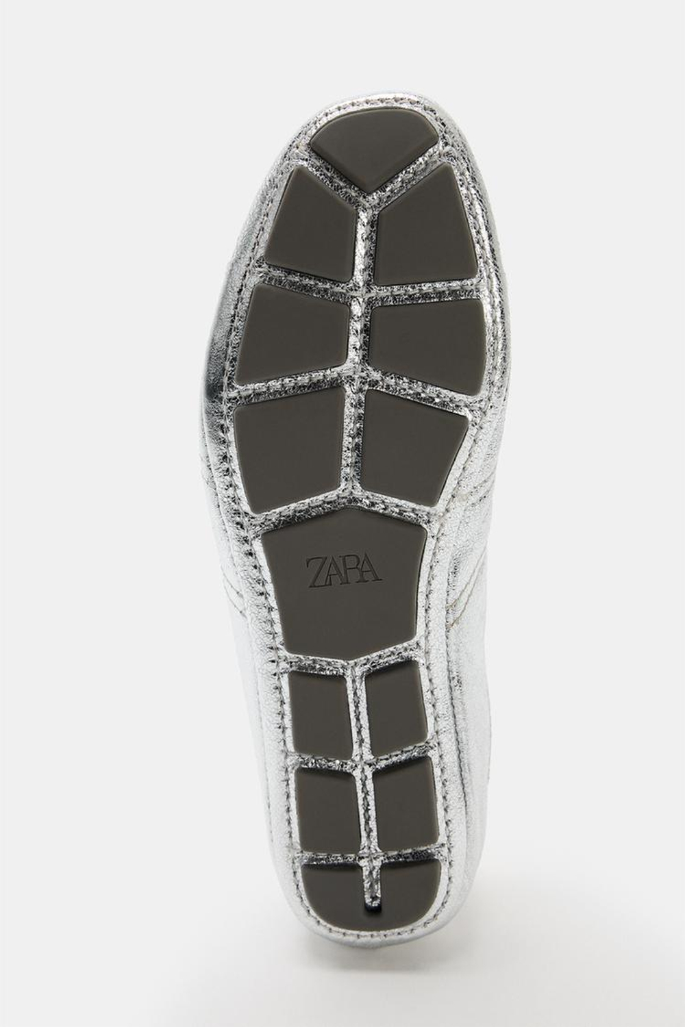 ZARA СПОРТИВНЫЕ КОЖАНЫЕ БАЛЕТКИ С ЭФФЕКТОМ МЕТАЛЛИК, СЕРЕБРИСТЫЙ