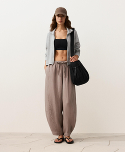 OYSHO Брюки-баллоны из 100% льна, серо-коричневый