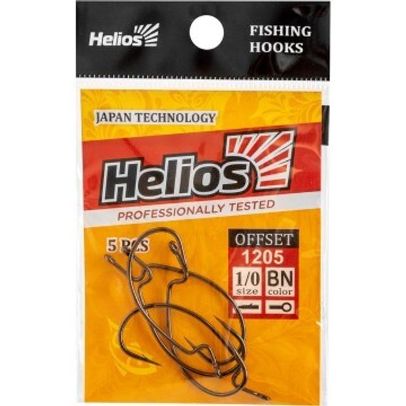 Крючок офсетный №1/0 цвет BN (5шт) Helios (HS-1205-1/0)