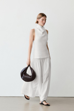 Massimo Dutti Юбка миди с кокеткой, белый