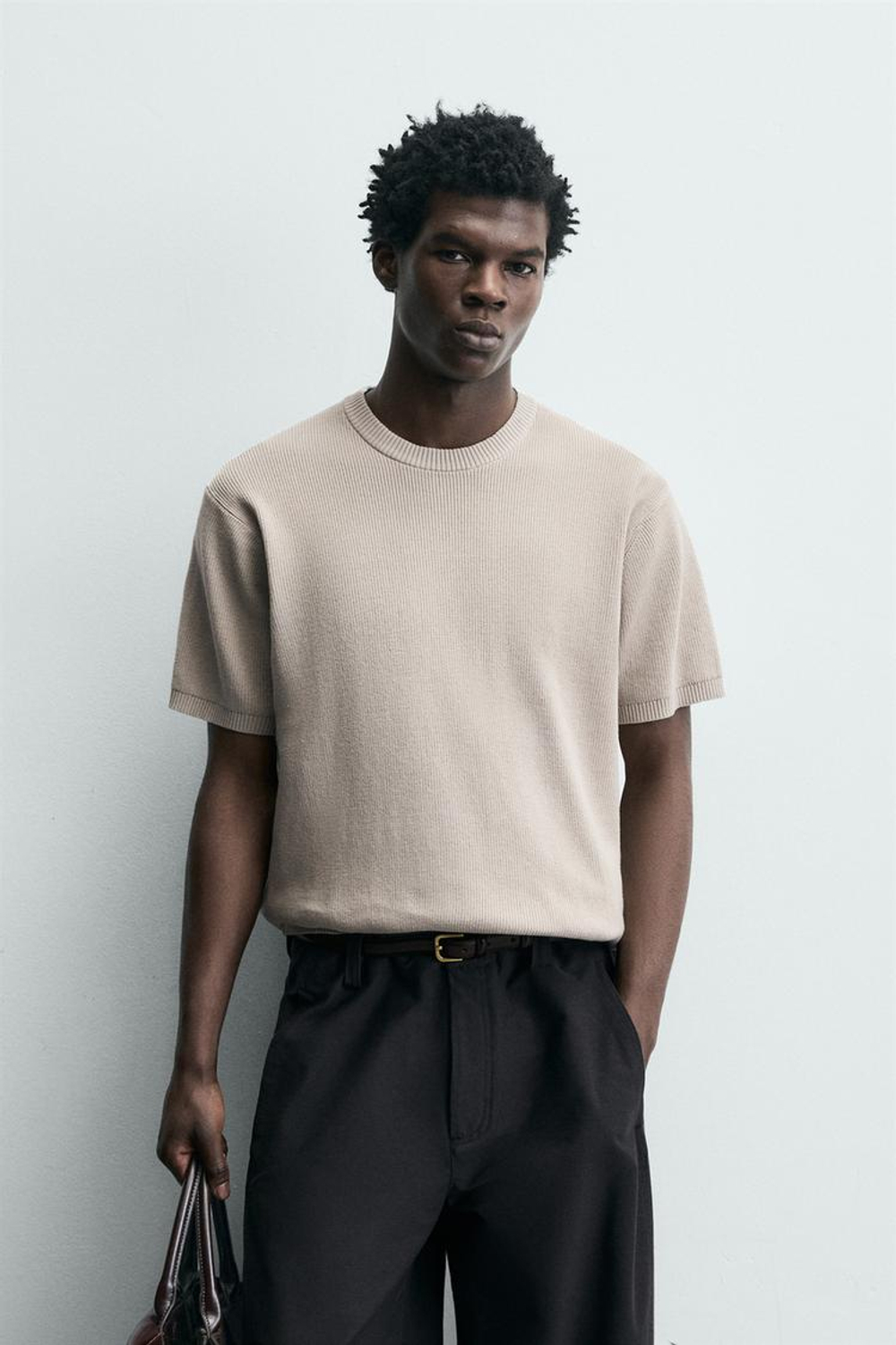 ZARA ФУТБОЛКА ПЛАТОЧНОЙ ВЯЗКИ, ЖЕМЧУЖНО-СЕРЫЙ