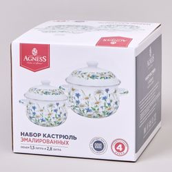 НАБОР КАСТРЮЛЬ AGNESS ЭМАЛИРОВАННЫХ СЕРИЯ "SENTIMENT", 4ПР. 1,5Л И 2,8Л, 16Х10СМ, 20Х12СМ