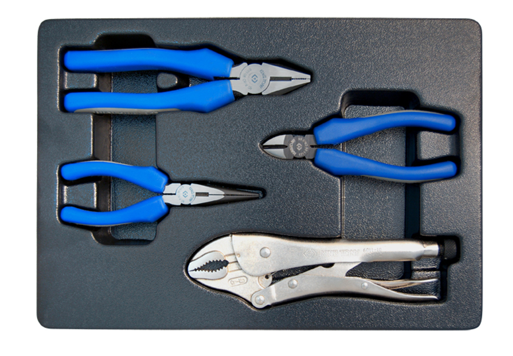 KING TONY Набор пассатижей, плоскогубцев и бокорезов, ложемент, 4 предмета