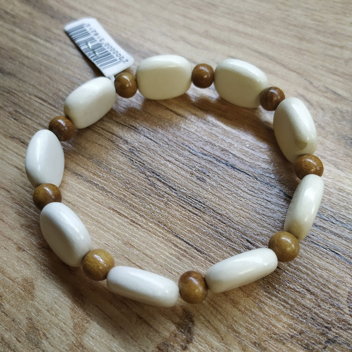 Браслет Камешки, дерево, цвет молочный, коричневый, ширина 1,3 см
