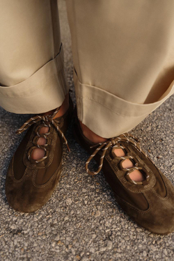 ZARA КОМБИНИРОВАННЫЕ БАЛЕТКИ, КОРИЧНЕВЫЙ