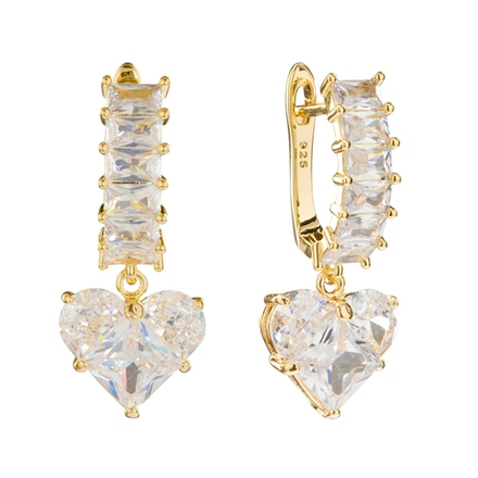 Серьги "Прозрачные фианиты и Сердце" gold