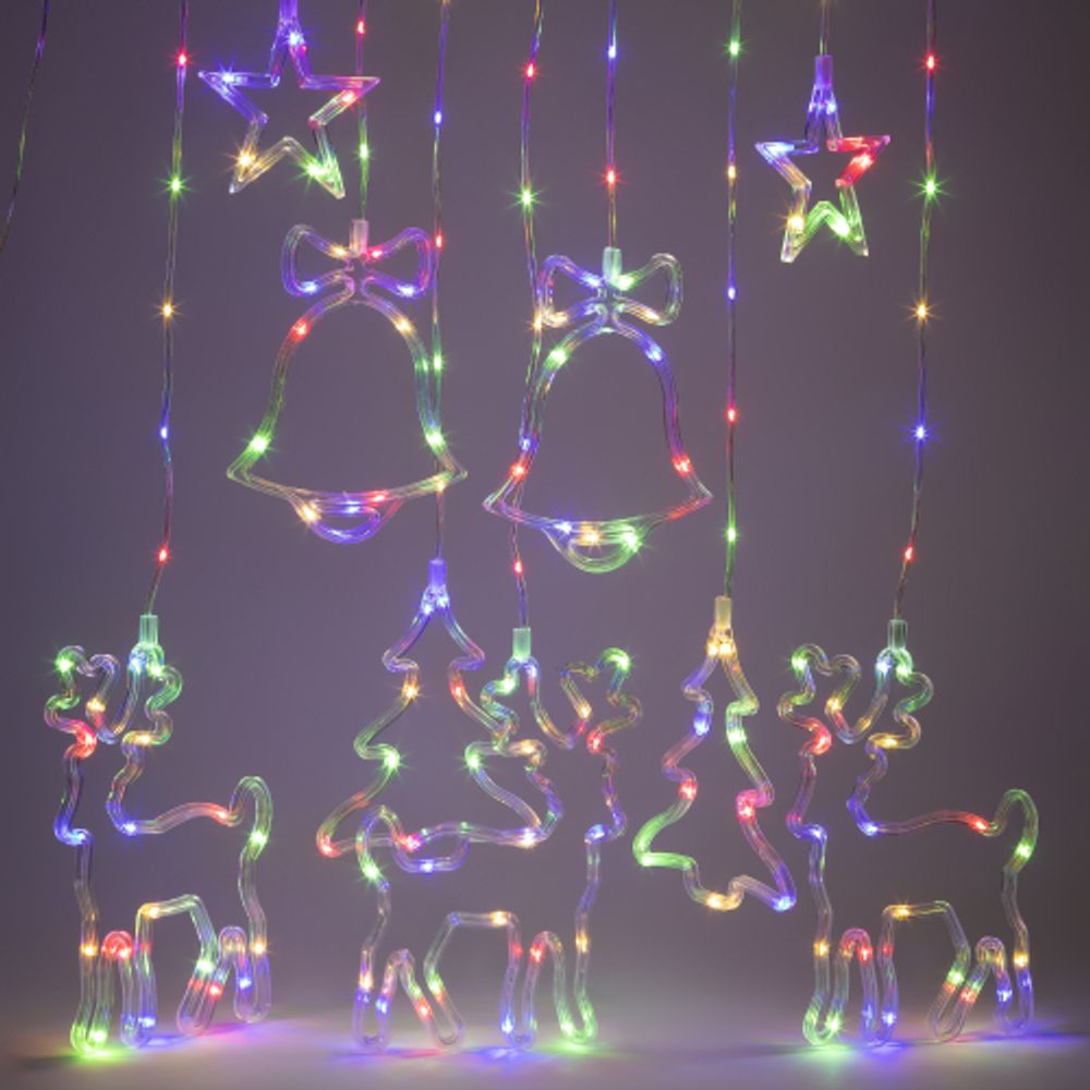 Светодиодная новогодняя гирлянда ЭРА ЕGNIG - NY занавес Новый Год 2,4*1,1 м 8 режимов мультиколор 171 LED | Гирлянды