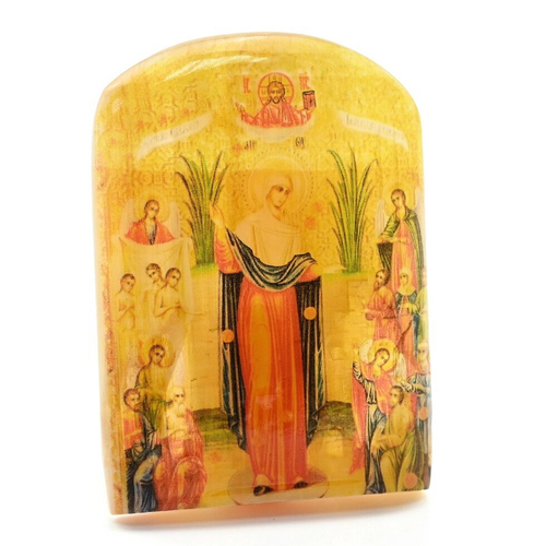 Икона из селенита №2 "Божией Матери Всех скорбящих Радость" арка большая, 50*30*65 мм