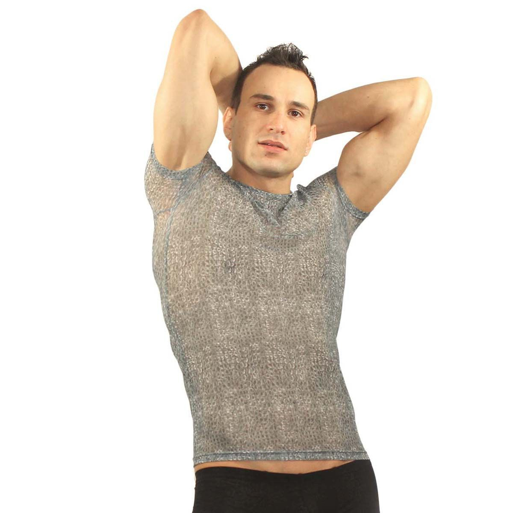 Мужская футболка в облипку с рисунком змеиной чешуи (Размер: L) (Цвет: серый)