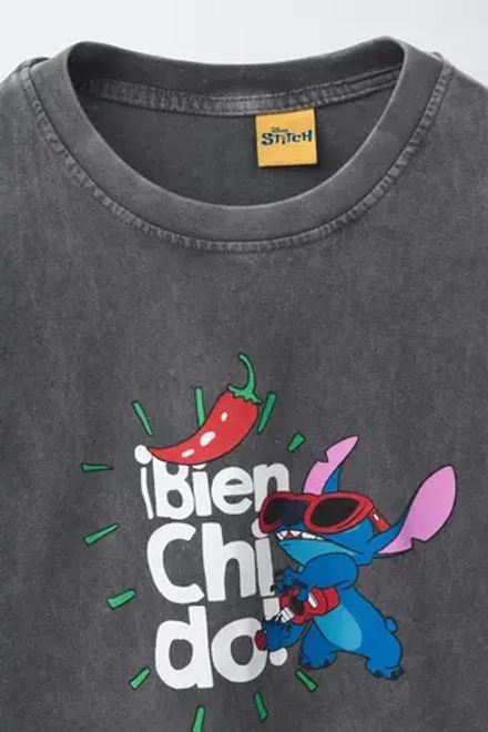 ZARA ФУТБОЛКА LILO & STITCH © DISNEY С ЭФФЕКТОМ ПОТЕРТОСТИ, АНТРАЦИТОВО-СЕРЫЙ