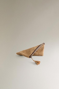 ZARA HOME ПЛЕТЕНАЯ БУМАЖНАЯ СУМКА-КЛАТЧ С ДЕКОРАТИВНОЙ ОТДЕЛКОЙ, НАТУРАЛЬНЫЙ