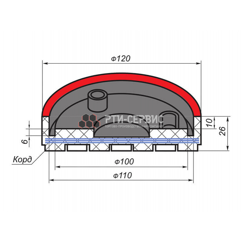 Резиновая накладка (РТИ-СЕРВИС 1026К) для подъемников "Ravaglioli" (mid), кордированная