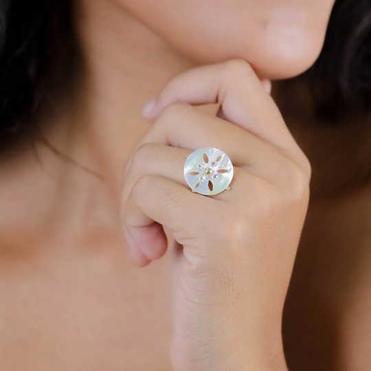 Кольцо Franck Herval, Angelique, разъемное, с перламутром и стразами, FH26.1-19-63830 (белый)