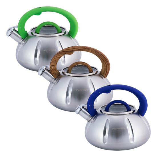 Чайник 3 л. из нержавеющей стали со свистком Kamille KM 0671 со стеклянной крышкой