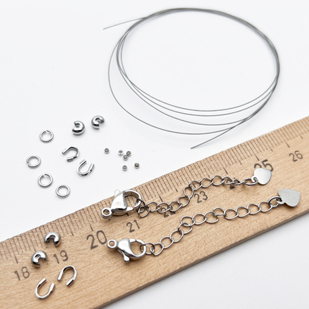 Набор для закрепки с китайским ювелирным тросиком 0,3 мм, цвет серебро