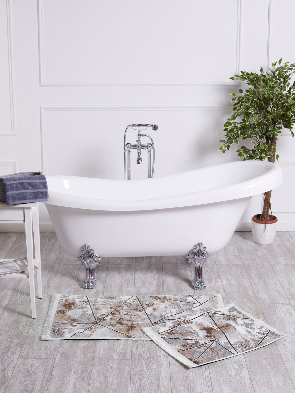 Набор ковриков для ванной и туалета, 60x100/50x60 см, цвет Черно-бежевый