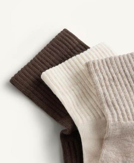 OYSHO Три пары спортивных носков-сникеров с язычком из смесового хлопка, коричневый меланж