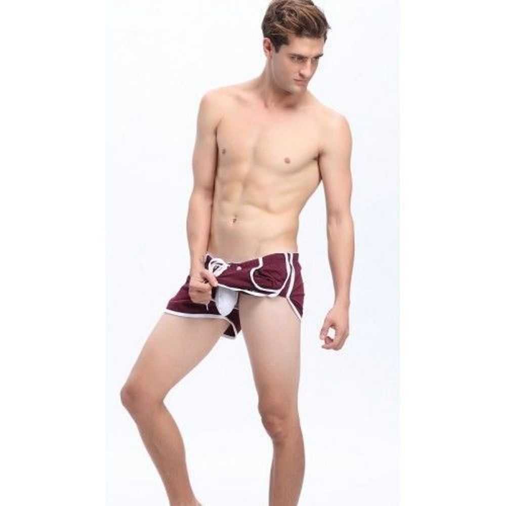 Мужские шорты бордовые WangJiang с интимным кармашком внутри 4