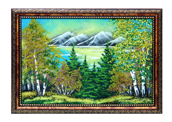 Картина " Осенний пейзаж " рисованная каменной крошкой 33.5-23.5 см вес 320 гр.