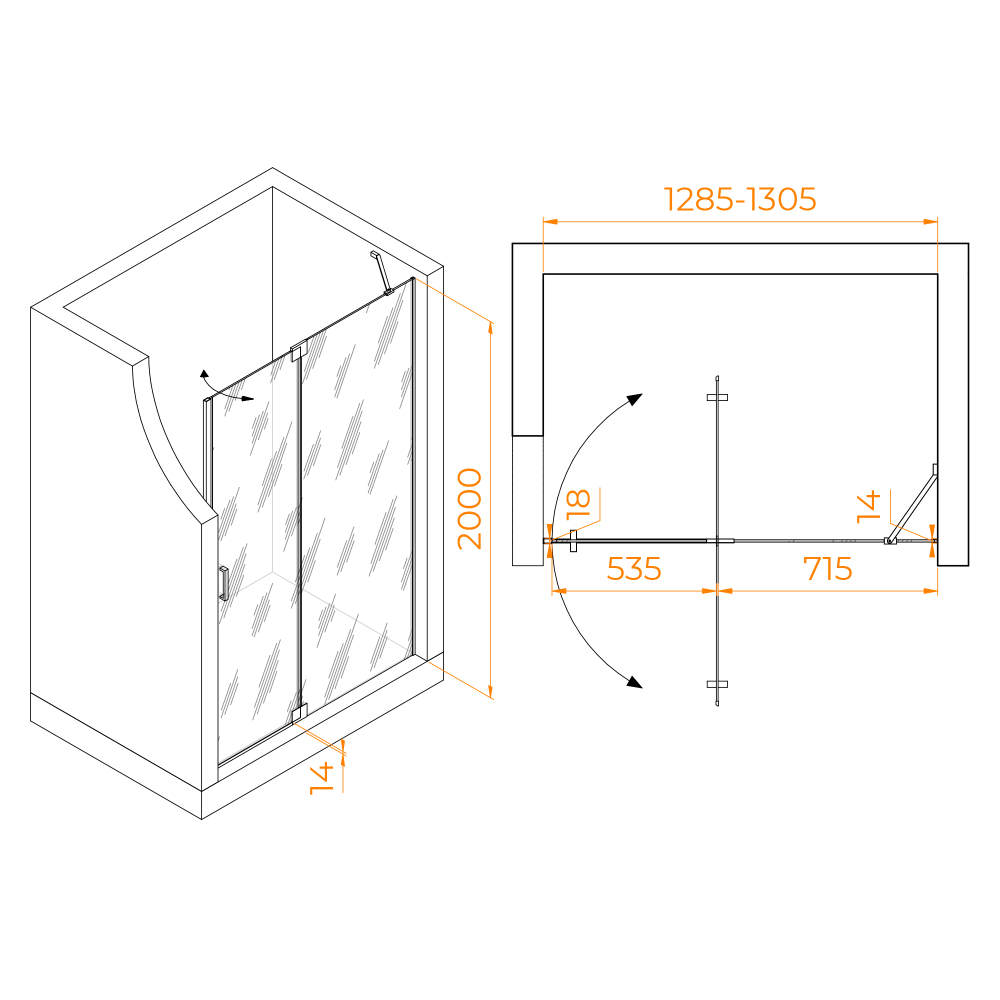 Душевая дверь RGW HO-014Gr (Прозрачное, 1300)