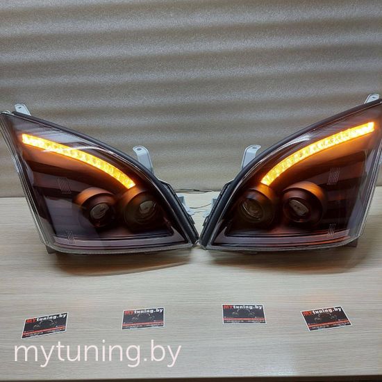 Передние фары Tube Light для Toyota Land Cruisre Prado 120 (03-09) динамические черные