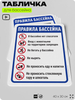Табличка для бассейна "Правила бассейна", на пляж, для общественной и частной зоны отдыха, информационная, 40х30 см, Silver Plane x Айдентика Технолоджи