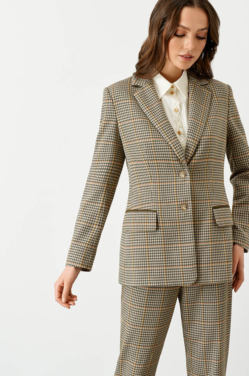 1808 Жакет женский (пепельно-бежевый клетка 2)