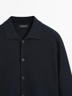 Massimo Dutti Вязаный кардиган из хлопка на пуговицах, темно-синий