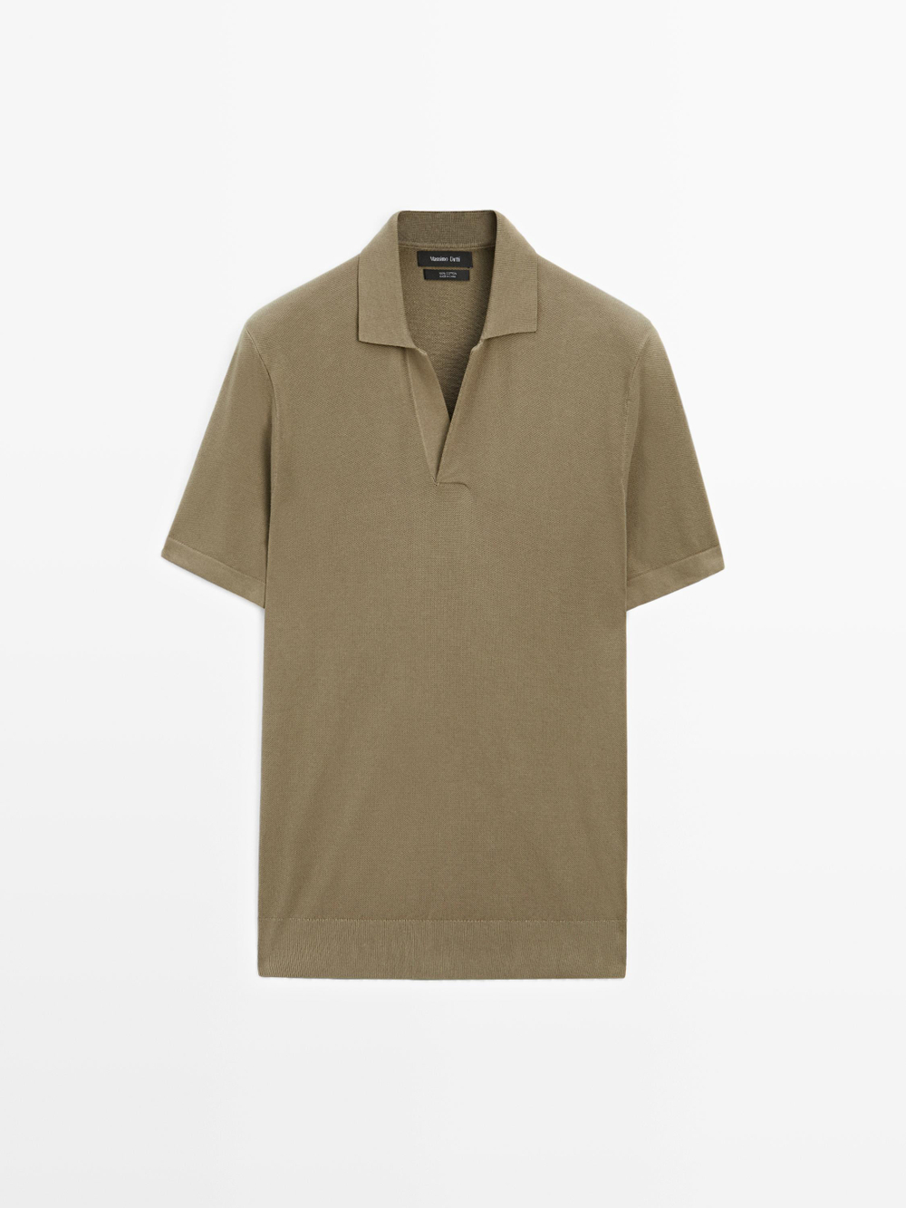 Massimo Dutti Вязаная футболка-поло с V-образным вырезом, хаки