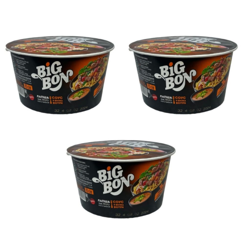 Лапша быстрого приготовления Big Bon Говядина и гуляш 85 г, 3 шт