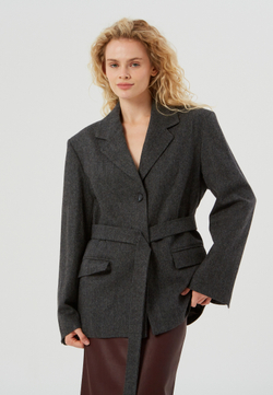 Жакет текстурный из смесовой шерсти серый