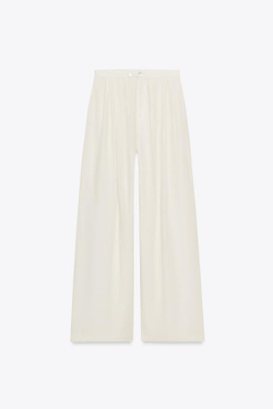 ZARA ДЛИННЫЕ БРЮКИ СО МНОЖЕСТВЕННЫМИ СКЛАДКАМИ, ЭКРЮ