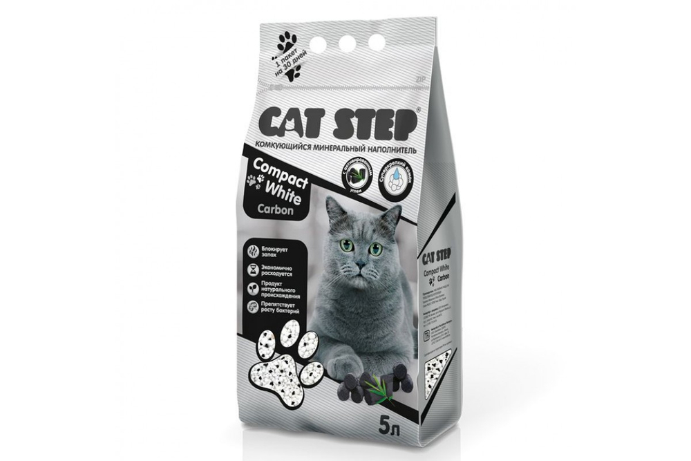 CAT STEP Compact White Carbon Наполнитель комкующийся минеральный 5 л