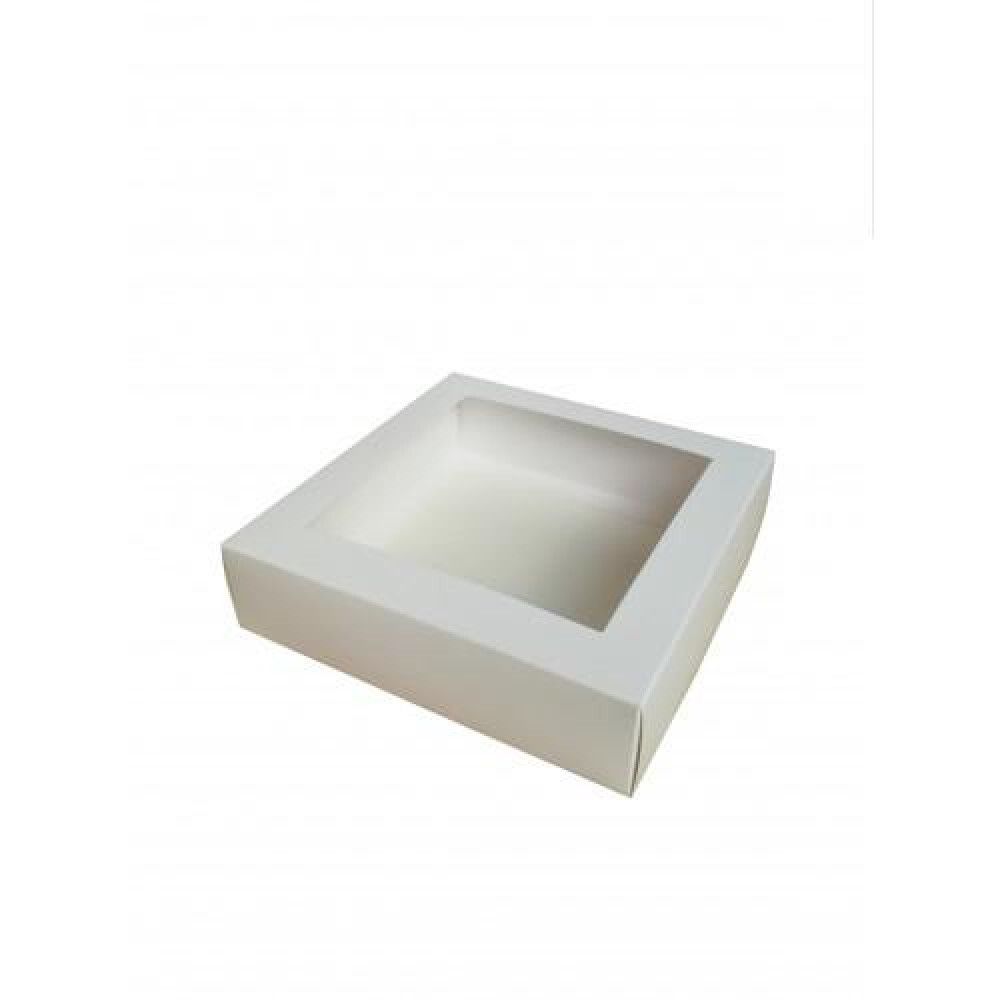 Коробка для десертов с окном белая 19х19х3 см